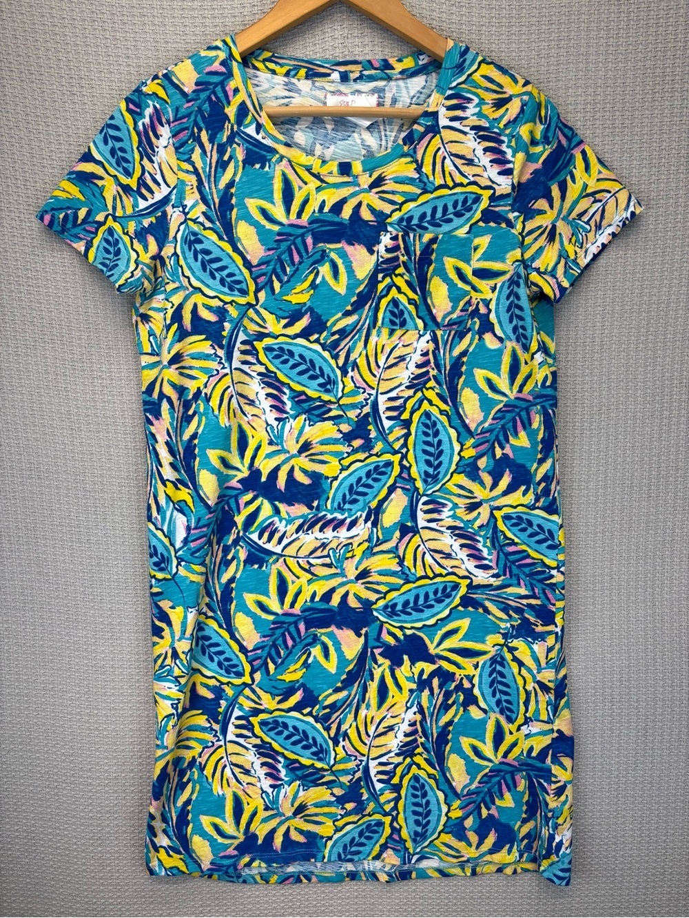 Stella Parker Collection Tropical Leaf Print Short Sleeve T Shirt Dress Size Med